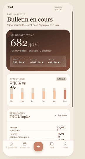 Écran paie et export Pajemploi de Nounou Tracker